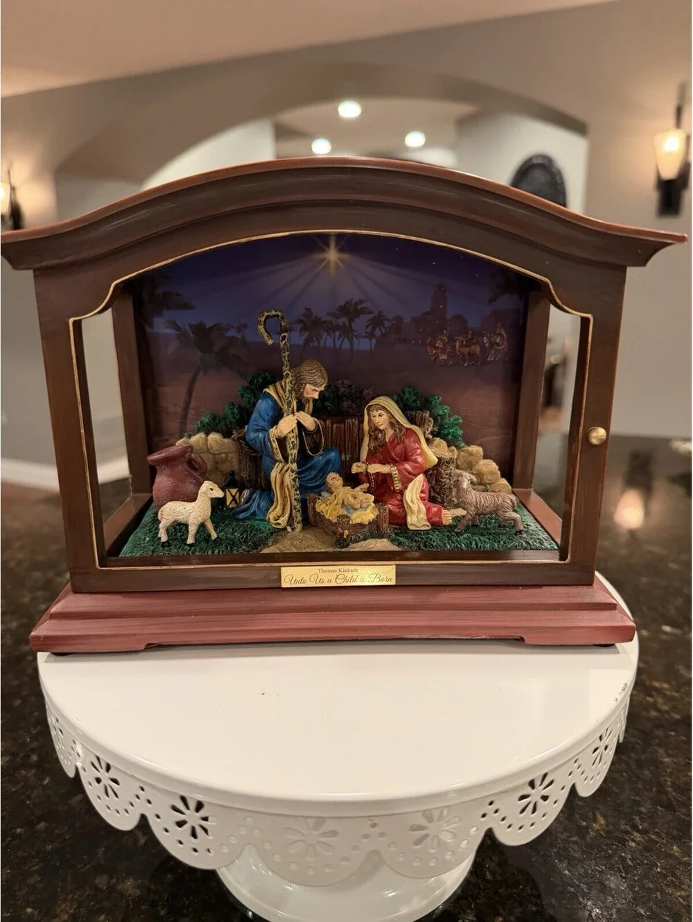Thomas Kincaid Nativity Scene Lights & Narration Unto Us A Child Is Born Wrks